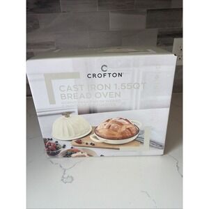 NEW Crofton Cast Iron 9" 1.55 Qt Bread Oven White Enameled Dutch Oven